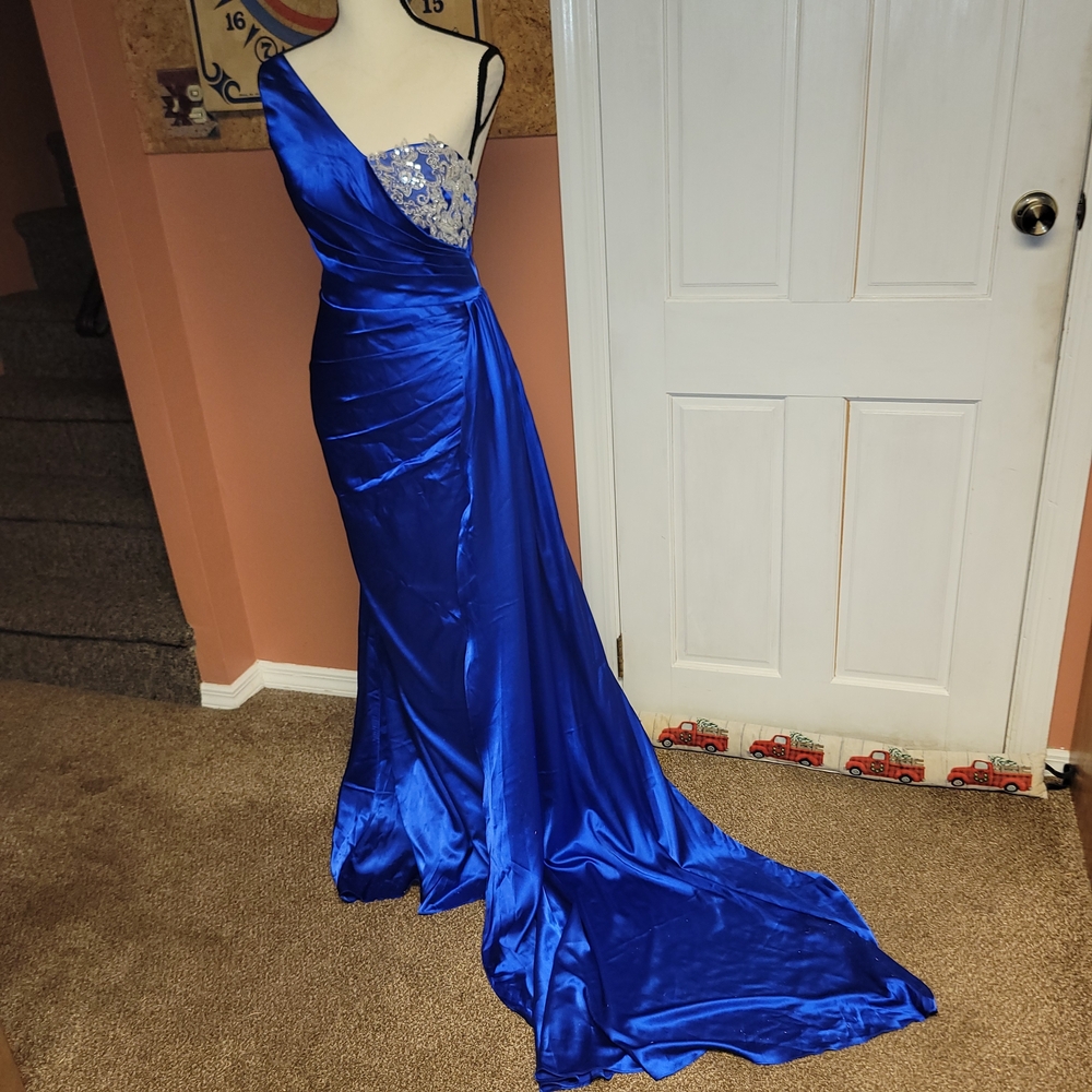 Elegant Blue Satin Gown Sz 10